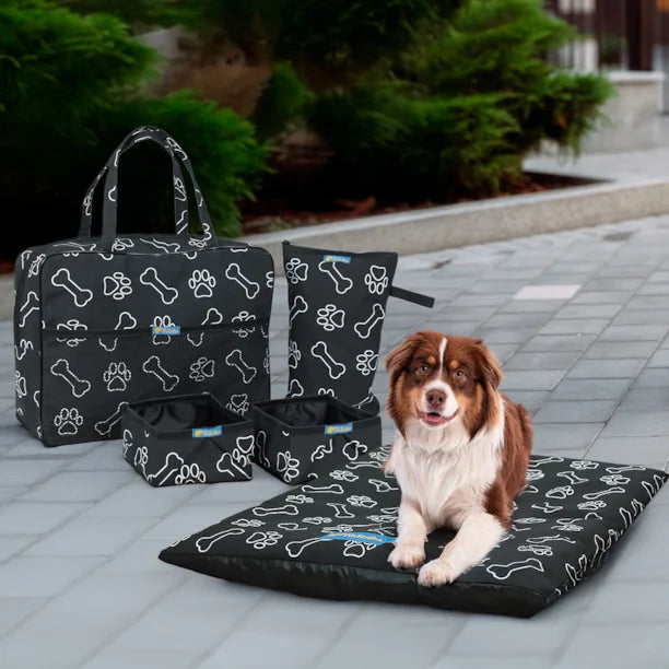 Combo viagem pet (Colchonete + Bolsa + Porta ração + Comedouro + Bebedouro) - PatinhaFix©